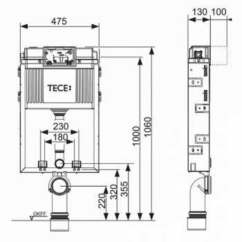 Застенный модуль TECE TECEbox со смывным бачком Uni, высота 1060 мм
