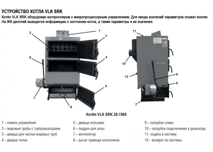 Твердотопливный напольный котел отопления, одноконтурный, атмосферный Kentatsu VLK SRK-80