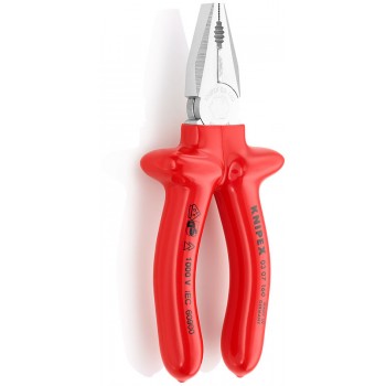 Плоскогубцы KNIPEX комб. VDE, рез: провол. ср. d 3.4 мм, твёрд. d 2.2 мм, кабель d 12 мм (16 мм?), L-180 мм, хром, 1К ручки