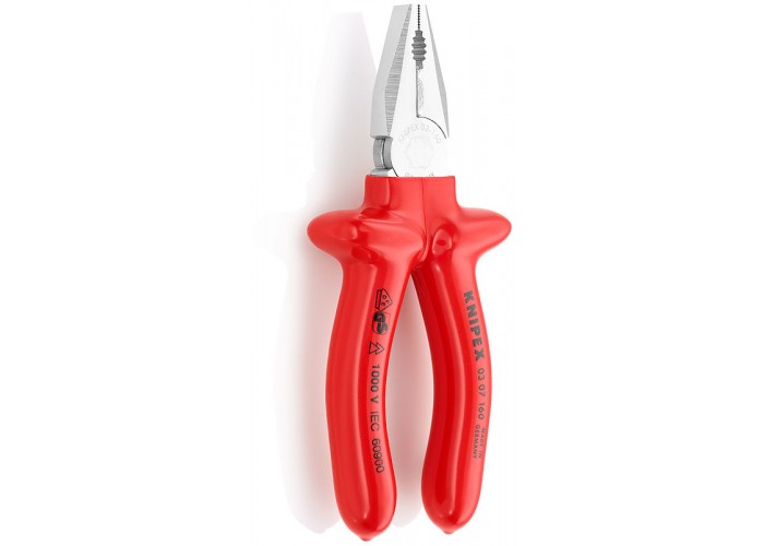 Плоскогубцы KNIPEX комб. VDE, рез: провол. ср. d 3.4 мм, твёрд. d 2.2 мм, кабель d 12 мм (16 мм?), L-180 мм, хром, 1К ручки
