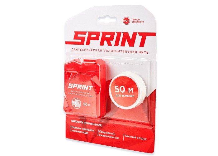 Уплотнительная нить Сантехмастер SPRINT сантехническая 50 метров бокс+50 метров катушка, блистер