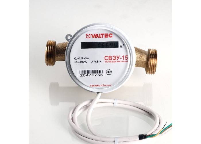 Водосчетчик VALTEC универсальный СВЭУ, беспроводной LoRa, до +90С, 1,5м3, 1/2, 110 мм, без сгонов