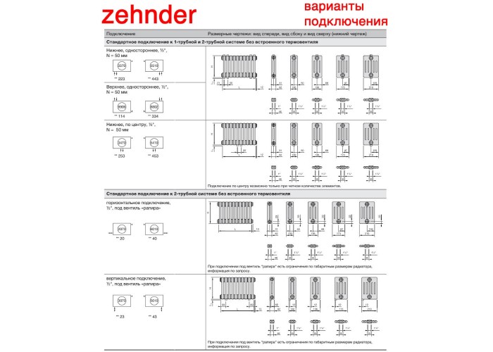 Стальной трубчатый радиатор отопления Zehnder 4057 / 1 секция