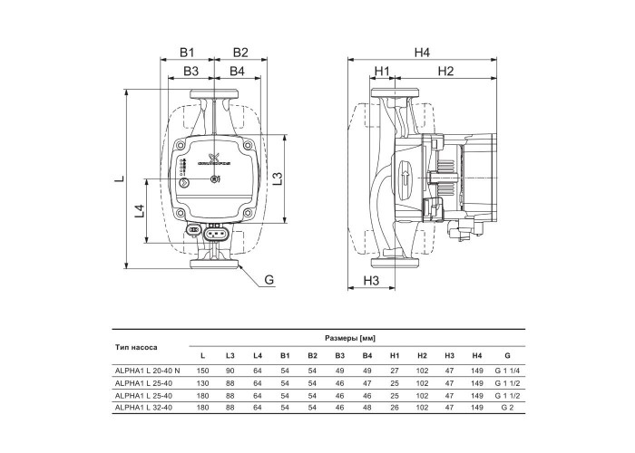 Циркуляционный насос Grundfos ALPHA1 L 20-40 N