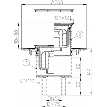 Трап HL 310NPr-3000 с Сухим сифоном, с решеткой 037Pr.33E - Цвет темная Цвет бронза