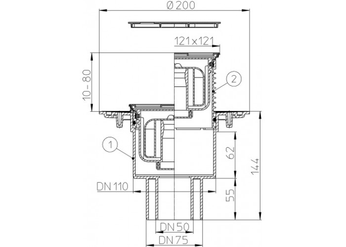 Трап HL 310NPr-3000 с Сухим сифоном, с решеткой 037Pr.33E - Цвет темная Цвет бронза
