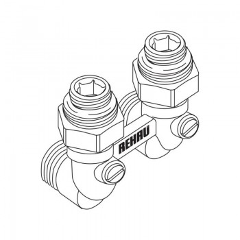 Блок шаровых кранов Rehau с соединительным ниппелем G 1/2 x G 3/4, угловой