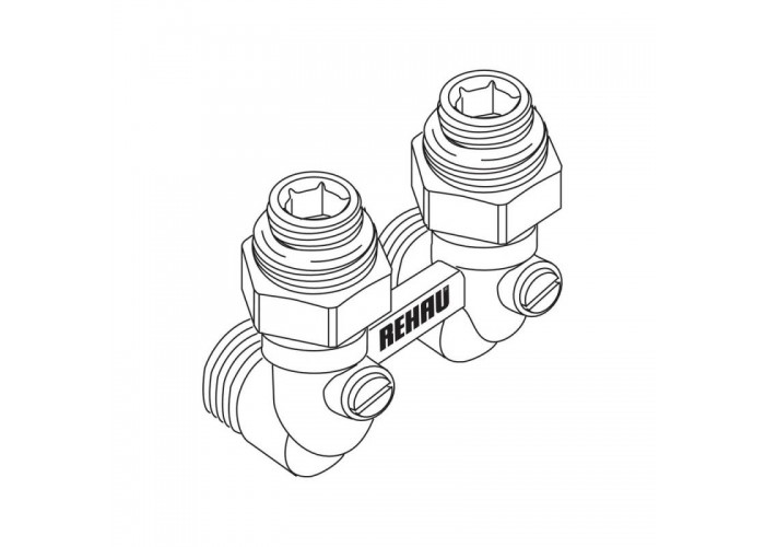 Блок шаровых кранов Rehau с соединительным ниппелем G 1/2 x G 3/4, угловой Блок шаровых кранов Rehau с соединительным ниппелем G 1/2 x G 3/4, угловой