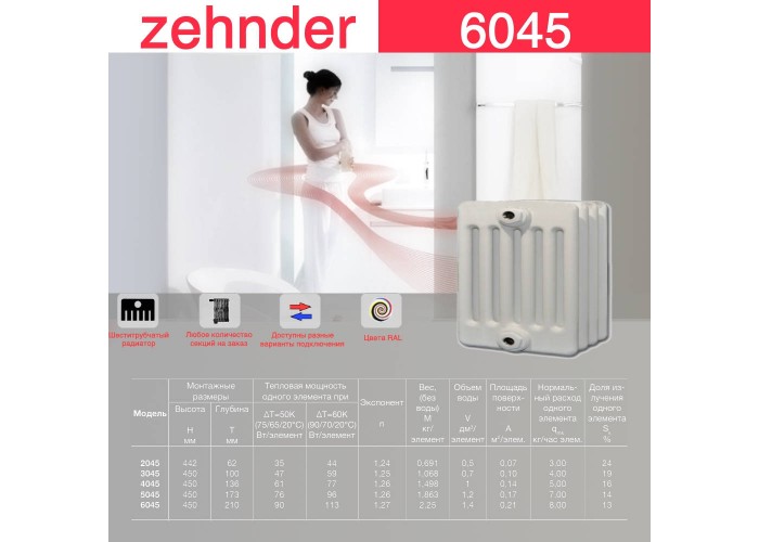 Стальной трубчатый радиатор Zehnder 6045