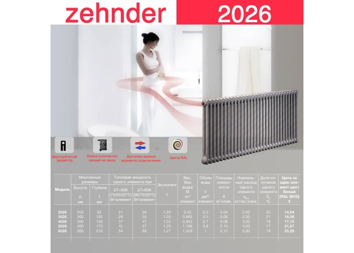 Стальной трубчатый радиатор Zehnder 2026