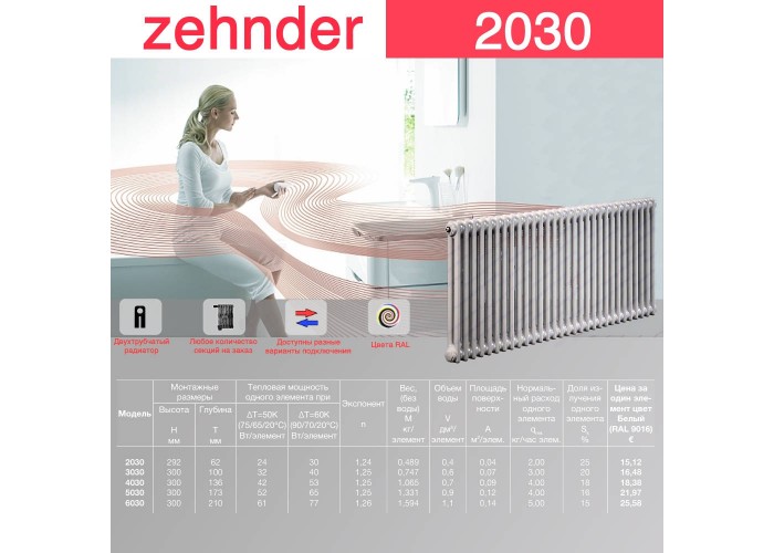 Стальной трубчатый радиатор Zehnder 2030