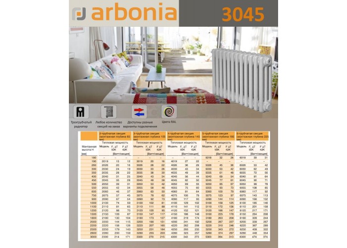 Стальной трубчатый радиатор Arbonia 3045