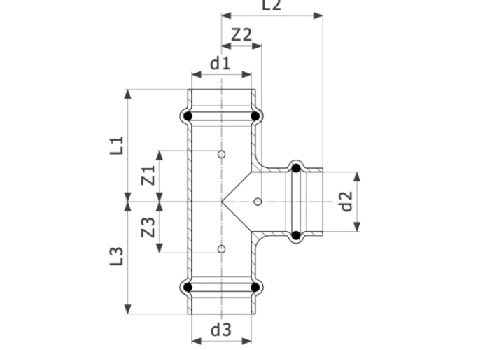 Тройник медный Viega Profipress с SC-Contur d=18 (арт. 324 827)