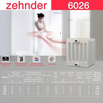 Стальной трубчатый радиатор Zehnder 6026