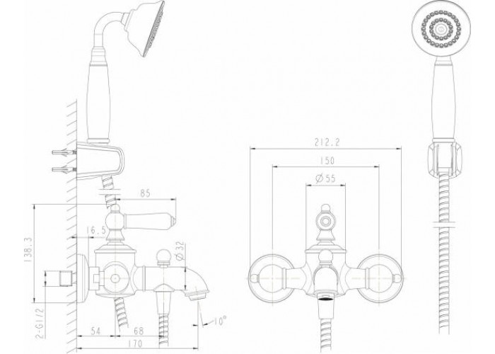 Смеситель для ванны Bravat ART F675109U-B