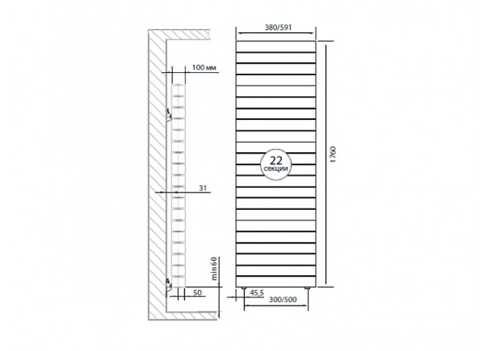 Биметаллический секционный радиатор Royal Thermo PianoForte Tower Silver Satin 22 секции