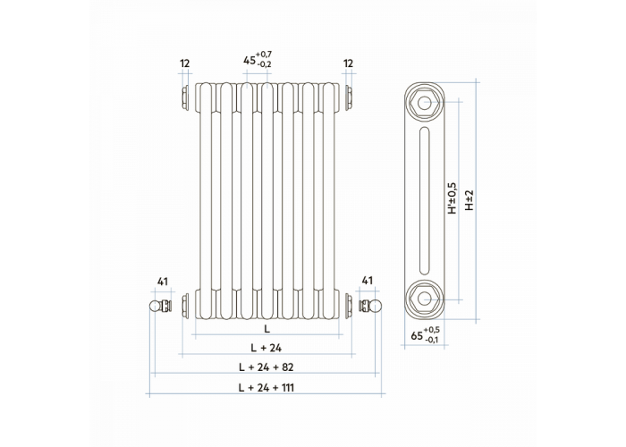 Стальной трубчатый радиатор отопления IRSAP TESI 2 1000, 1 секция