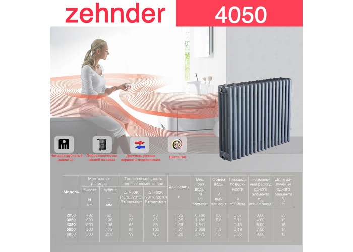 Стальной трубчатый радиатор Zehnder 4050