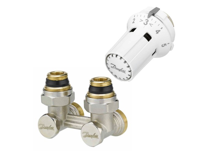 Комплект для радиаторов Danfoss с нижним подключением RLV-KS/RTRW-K - G 3/4 A x G 1/2 A, прямой с переходниками