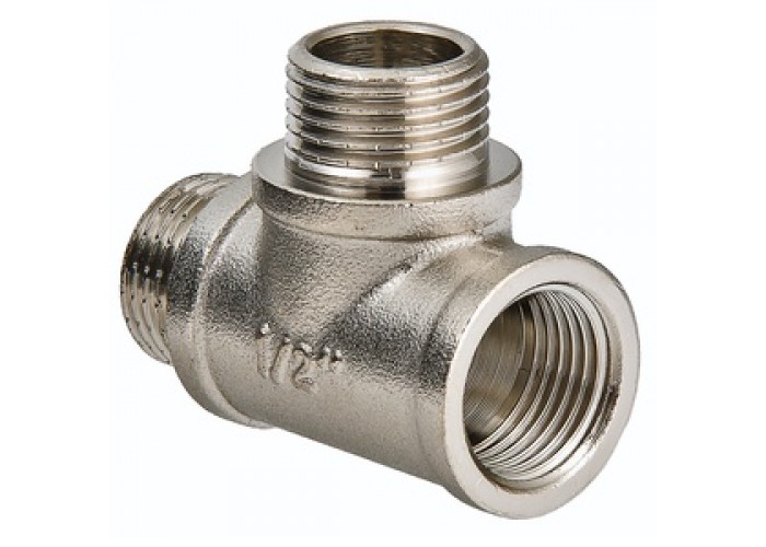 Тройник VALTEC 1/2 внутренняя-наружная резьба, никелированная латунь