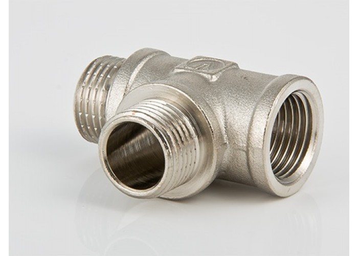 Тройник VALTEC 1/2 внутренняя-наружная резьба, никелированная латунь