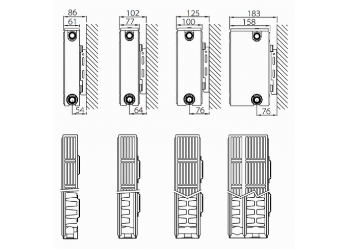 Стальной панельный радиатор отопления с нижним подключением Stelrad Novello 21 04 04