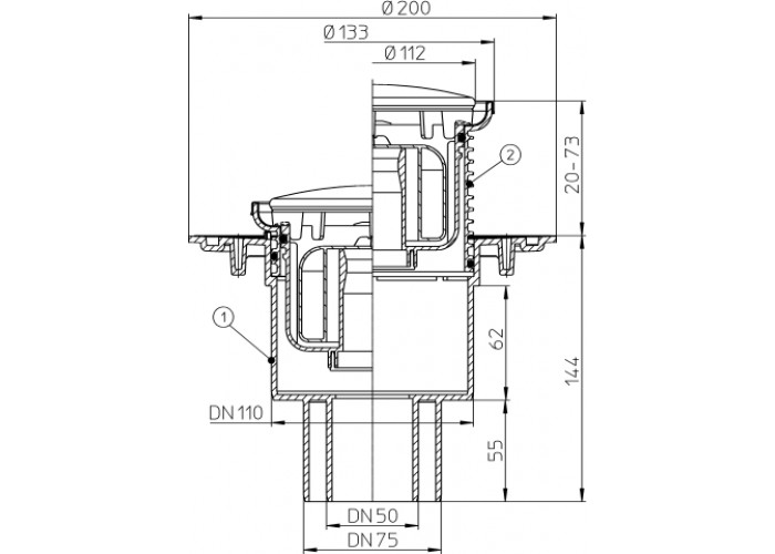 Трап HL 310NPr с круглой решёткой 112 мм