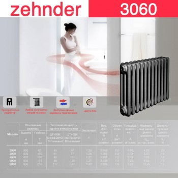 Стальной трубчатый радиатор Zehnder 3060