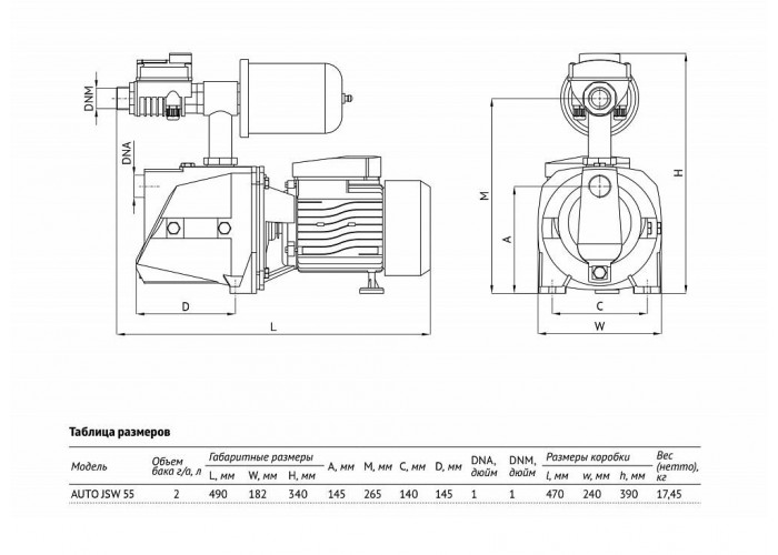 Насосная станция UNIPUMP АКВАРОБОТ JSW 55 (г/а 2л)