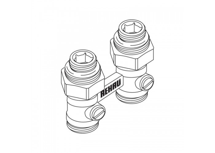 Блок шаровых кранов Rehau с соединительным ниппелем G 1/2 x G 3/4, прямой