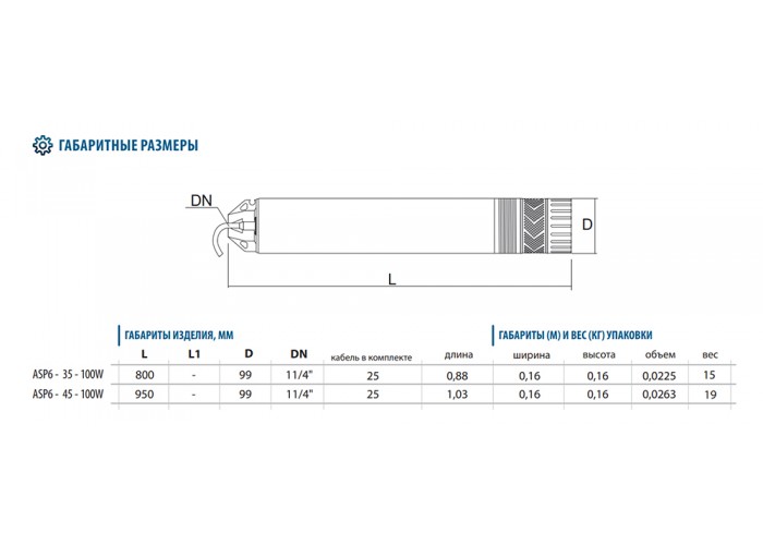 Погружной колодезный насос Aquario ASP6-35-100W
