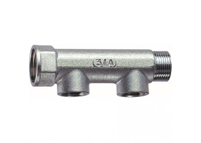 Коллектор FAR 3/4 (ВР-НР) с 2 отводами 1/2 НР (межосевое 50 мм)