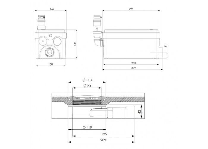 Канализационная установка SFA SANIDOUCHE Flat
