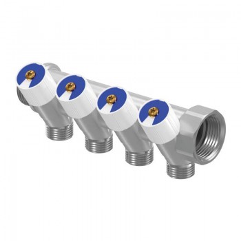Коллектор Uponor Uni-C 1 НР/ВР, с вентилями SH, выходы 3 х 1/2 НР, ц/ц 38 мм, латунь