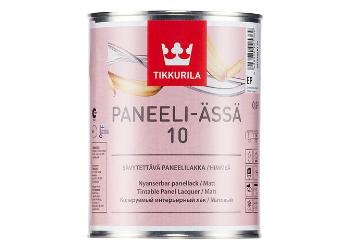 Лак Tikkurila PANEELI ASSA 10 интерьерный колеруемый для стен и потолков, матовый (2,7л)
