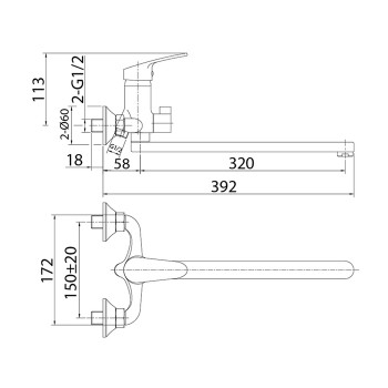 Смеситель для ванны/душа Milardo с длинным изливом, Simp