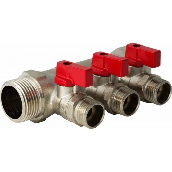 Коллектор VALTEC с отсекающими кранами, 1х3 вых. Евроконус 3/4