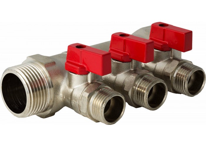 Коллектор VALTEC с отсекающими кранами, 1х3 вых. Евроконус 3/4