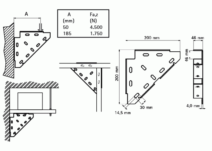 Угловая треугольная опора Walraven BIS Strut + WM35 (BUP) 200 x 200 мм