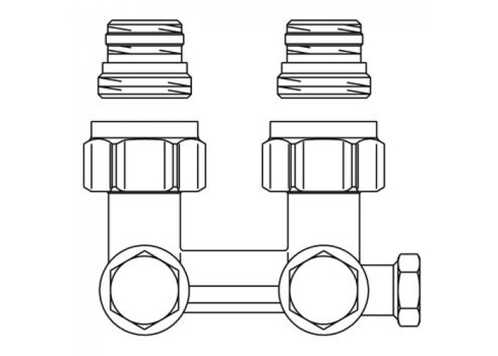 Узел нижнего подключения Oventrop Мultiflex F ZBU 1/2x3/4 угловой, с преднастройкой