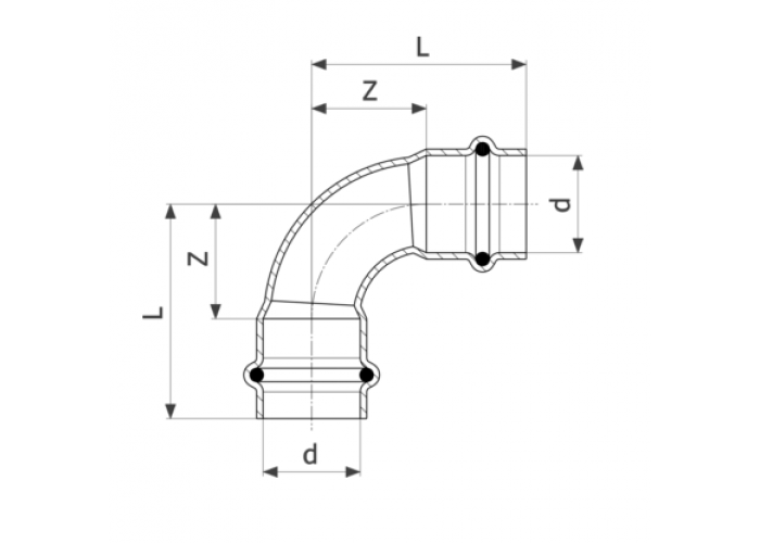 Отвод 90 медный Viega Profipress с SC-Countur d=15 (арт. 291 501)