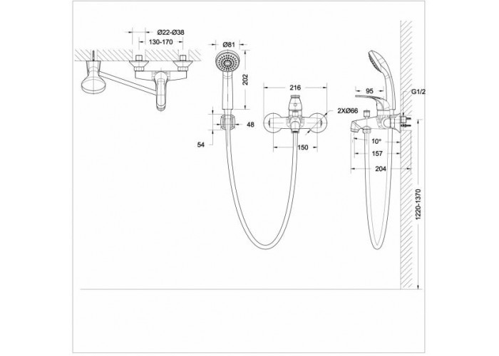Смеситель для ванны Bravat Fit F6135188CP-B-RUS