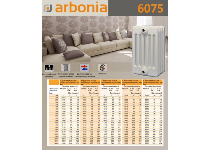 Стальной трубчатый радиатор Arbonia 6075