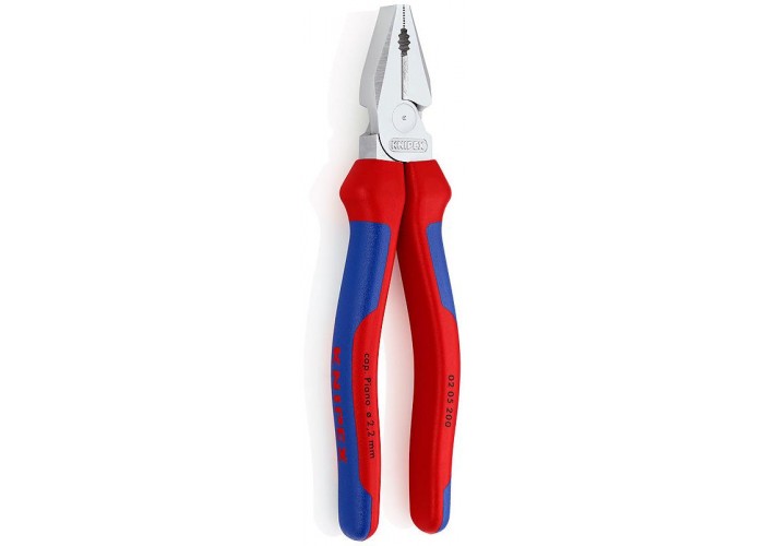 Плоскогубцы KNIPEX комб. особ. мощн. VDE, рез: провол. твёрд. d 3 мм, роял. струна d 2.5 мм, кабель d 14 мм, L-225 мм, хром, 2К ручки