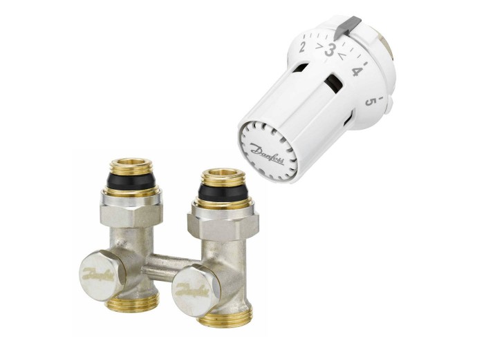 Комплект для радиаторов Danfoss с нижним подключением RLV-KS/RTRW-K - G 3/4 A x G 1/2 A, прямой с переходниками