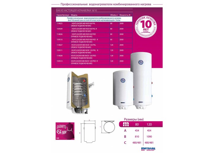 Комбинированный бойлер Metalac HEATLEADER MB Inox 120 PKD R/PKL R