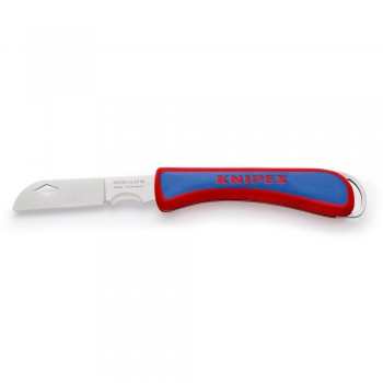 Нож KNIPEX электрика складной, лезвие изготовлено в Золингене, длина лезвия 80 мм, 120 мм, рукоятка из ударопрочного пластика, страховочное крепл