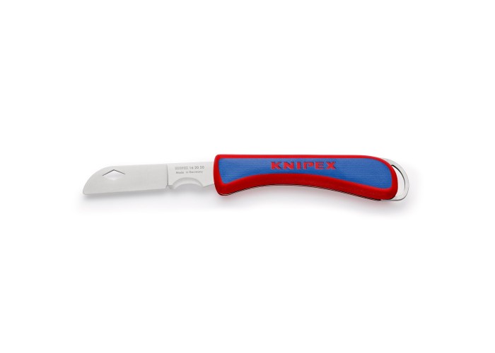 Нож KNIPEX электрика складной, лезвие изготовлено в Золингене, длина лезвия 80 мм, 120 мм, рукоятка из ударопрочного пластика, страховочное крепл