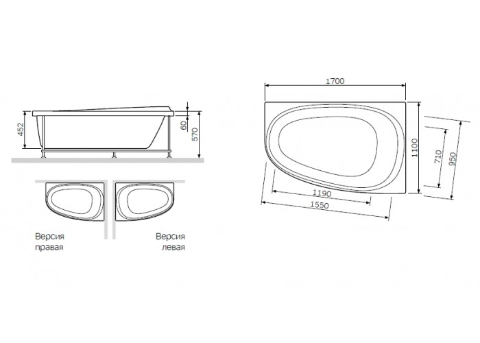 Каркас для ванны AM.PM Like W80A-170R110W-R 170x110 см, правосторонний