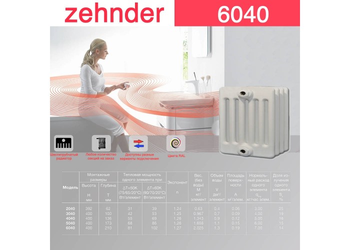 Стальной трубчатый радиатор Zehnder 6040